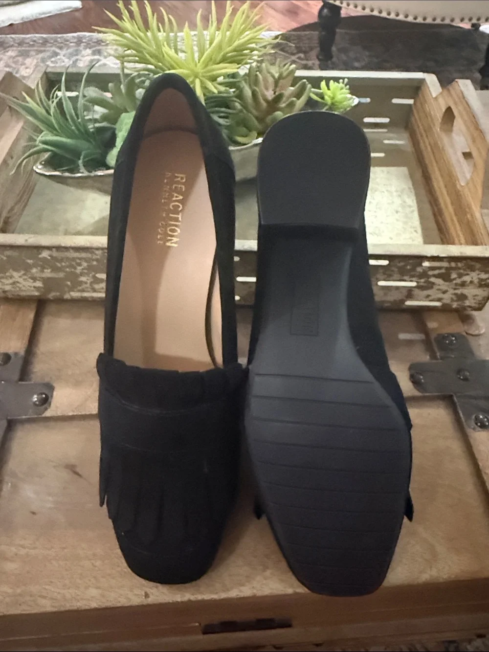 Reaction Kenneth Cole Black Suede Fringe Loafers